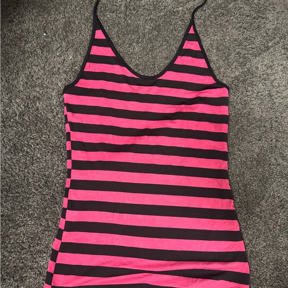Pink and Black Striped Tank Top